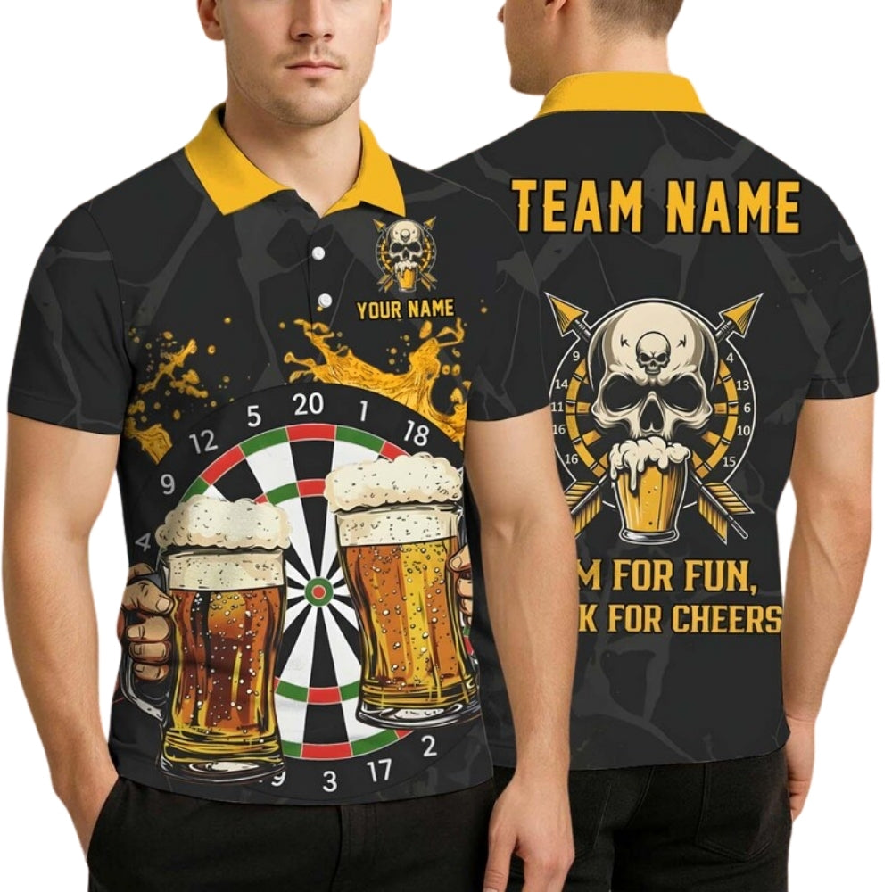 Aim For Fun Drink For Cheers Custom Skull Beer Dart Men's Polo Shirt, Custom Funny Beer Darts Team Shirts DE0091
