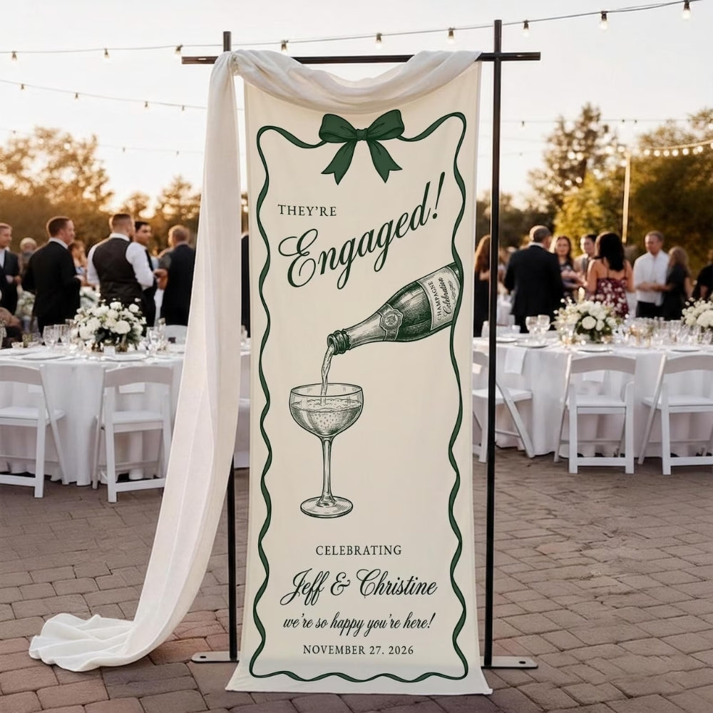 They're Engaged Personalized Fabric Welcome Banner, Custom Engagement Party Welcome Signs WD0399