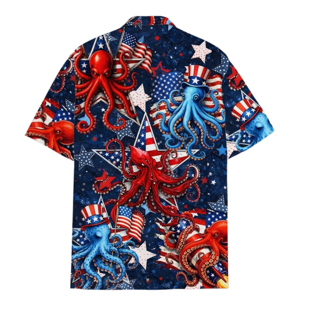 Octopus American Flag Hawaiian Shirt For Men Women, Octopus Hawaiian Shirt For 4th Of July HE0402