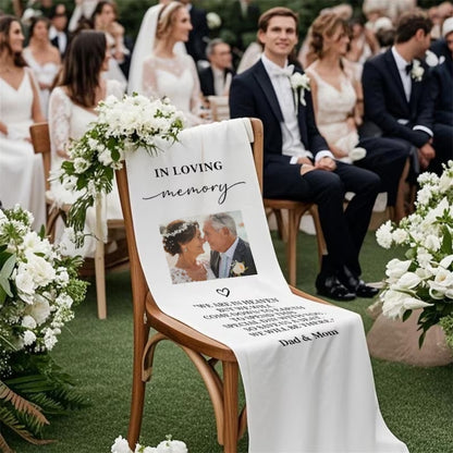 In Loving Memory Custom Photo Fabric Wedding Sign Chair, Custom Memorial Wedding Chair Sign WD0325