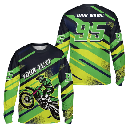Custom Rider Green Black Dirt Bike Long Sleeve Men Jersey, Custom Racing Dirt Bike Jerseys MZ0094
