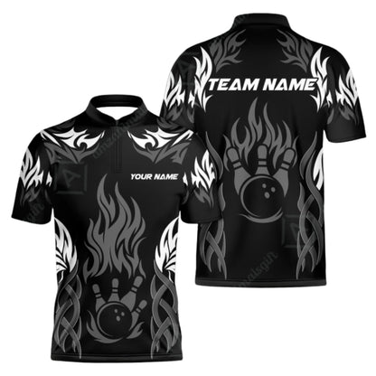 Custom Flame Tribal Bowling Men Jersey Black Red, Custom Team Flame Bowling Shirts BZ0394