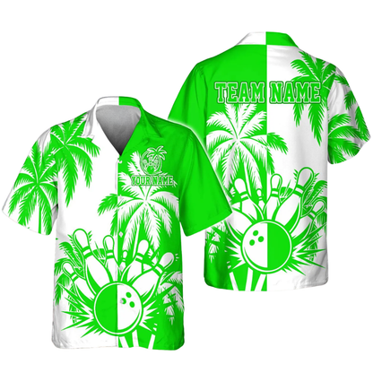 Custom Tropical Blue White Bowling Hawaiian Shirt For Men Women, Custom Tropical Bowling Team Shirts BE0188