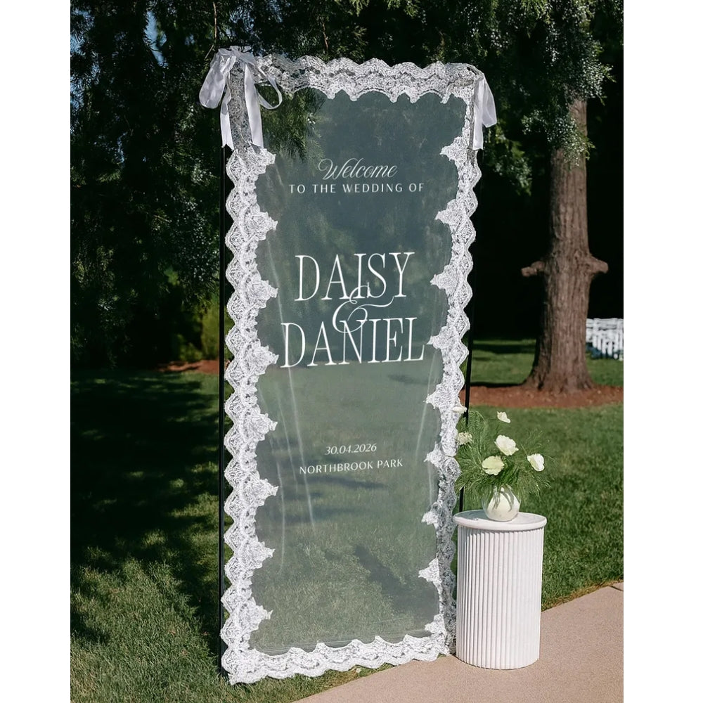 Custom Lace Welcome Sign For Wedding Day, Personalized Lace Wedding Welcome Banner WD0236