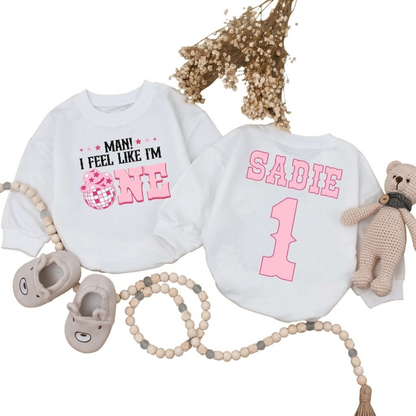 Man I Feel Like I'm One Custom Pink Cowgirl Baby Romper Sweatshirt, Custom Western First Birthday Baby Romper Sweater BB0519
