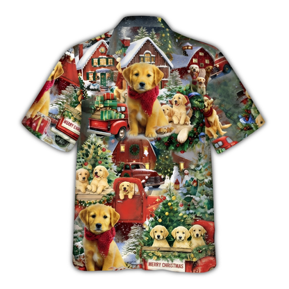 Golden Retriever Christmas Hawaiian Shirt Men Women, Puppy Lover Xmas Hawaiian Shirt HE0913