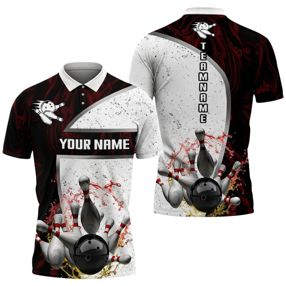 Custom Mens Navy And White Bowling Team Polo Shirt, Custom Bowling Shirt BZ0694