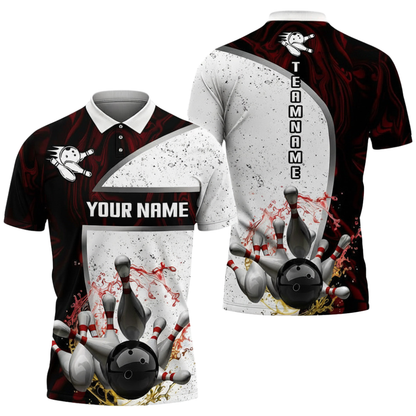 Custom Mens Navy And White Bowling Team Polo Shirt, Custom Bowling Shirt BZ0694