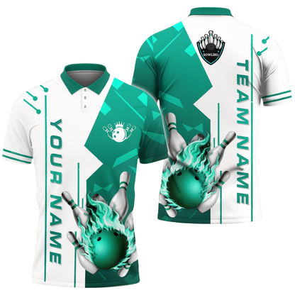 Custom Flame Ball Bowling Mens Polo Shirt Purple And White, Custom Flame Bowling Shirt Team BZ0695