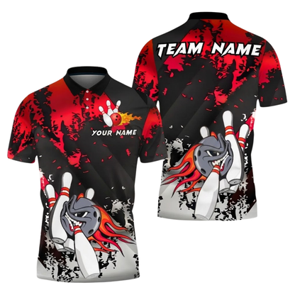 Angry Ball Custom Mens Red And Black Bowling Team Polo Shirt, Custom Bowling Shirt BZ0687