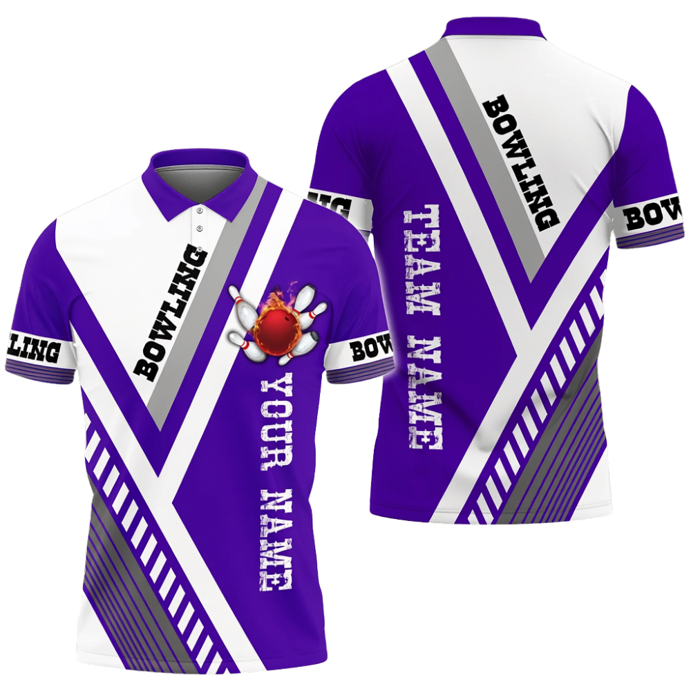 Custom Team White And Navy Bowling Polo Shirt, Custom Bowling Shirts BZ0707