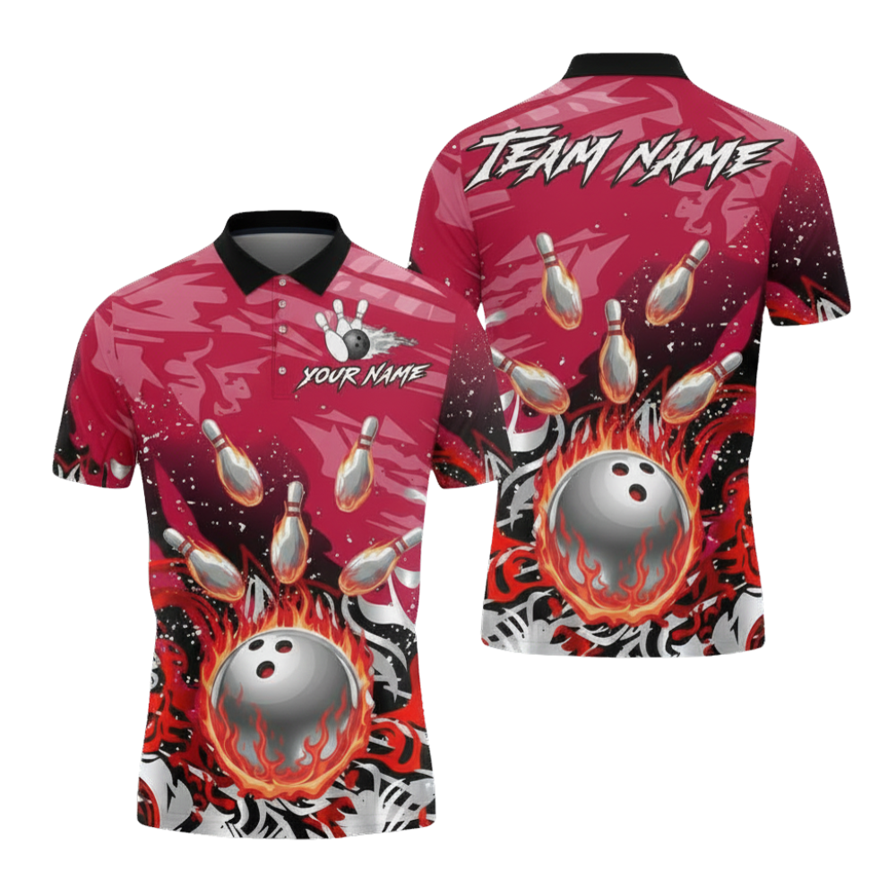 Custom Blue Flame Silver Ball Bowling Mens Polo Shirt, Custom Flame Bowling Shirts Team BZ0709