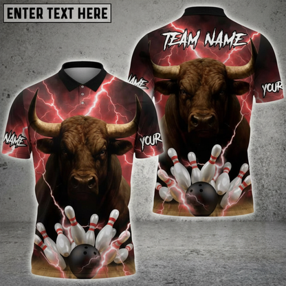 Bull Thunder Custom Mens Bowling Polo Shirt, Custom Bull Bowling Shirts For Team BZ0712