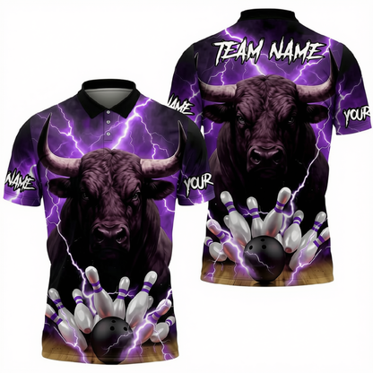 Bull Thunder Custom Mens Bowling Polo Shirt, Custom Bull Bowling Shirts For Team BZ0712