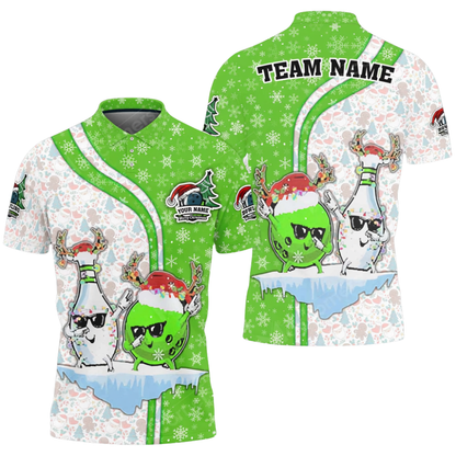 Custom Mens Christmas Bowling Polo Shirt Red White, Custom Team Xmas Bowling Shirt BZ0701