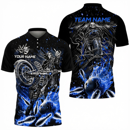 Custom Skeleton Motor Bowing Polo Shirt Mens, Custom Skull Team Bowling Shirts BZ0699