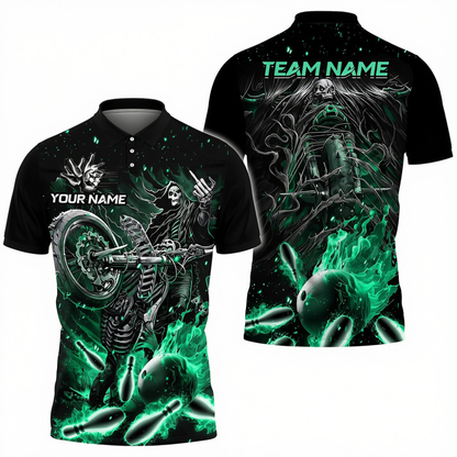 Custom Skeleton Motor Bowing Polo Shirt Mens, Custom Skull Team Bowling Shirts BZ0699