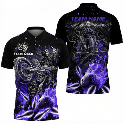 Custom Skeleton Motor Bowing Polo Shirt Mens, Custom Skull Team Bowling Shirts BZ0699