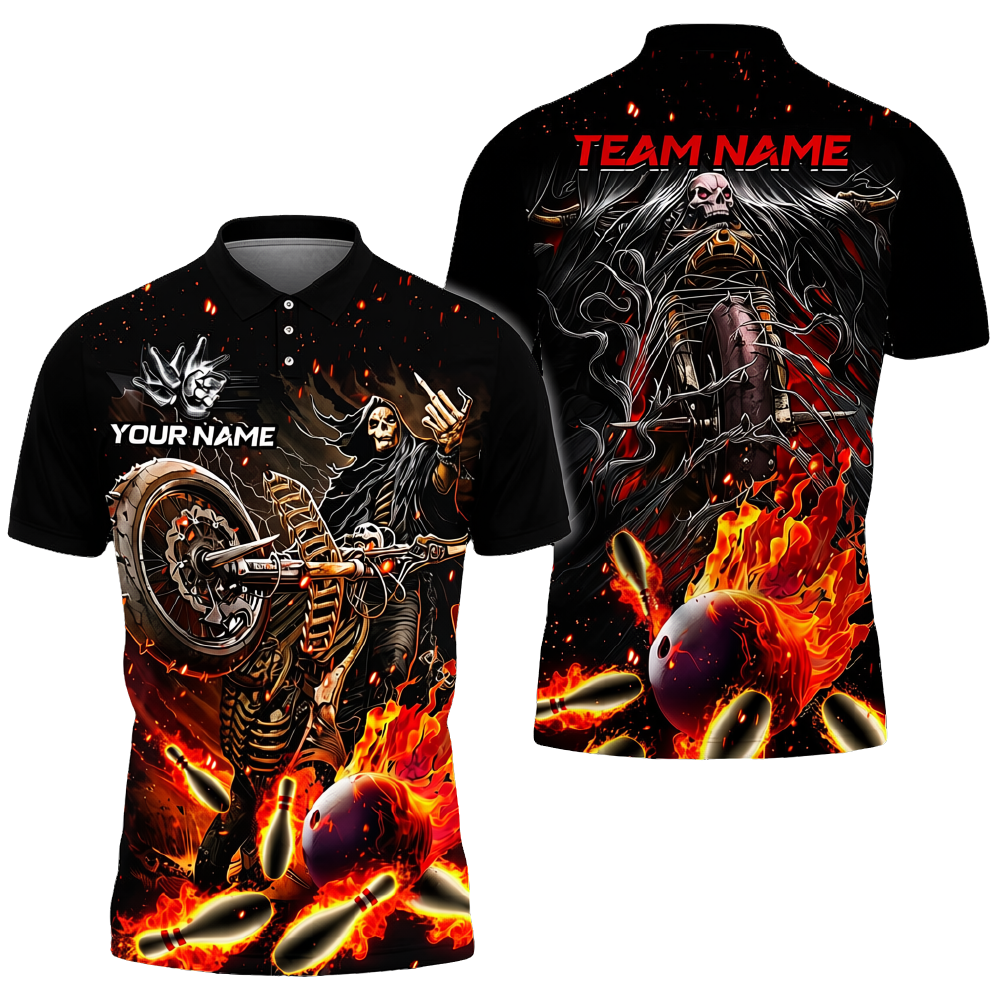 Custom Skeleton Motor Bowing Polo Shirt Mens, Custom Skull Team Bowling Shirts BZ0699