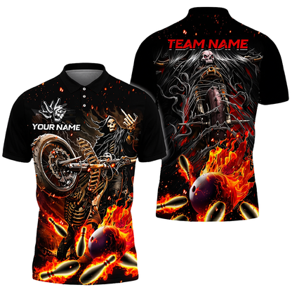 Custom Skeleton Motor Bowing Polo Shirt Mens, Custom Skull Team Bowling Shirts BZ0699