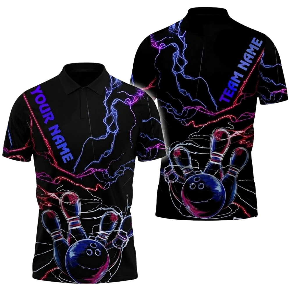 Custom Neon Thunder Bowling Polo Shirt For Men, Custom Team Thunder Bowling Shirts BZ0690