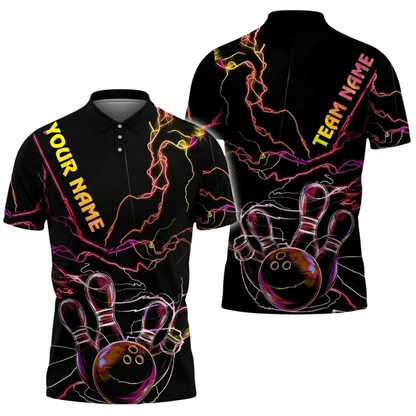 Custom Neon Thunder Bowling Polo Shirt For Men, Custom Team Thunder Bowling Shirts BZ0690