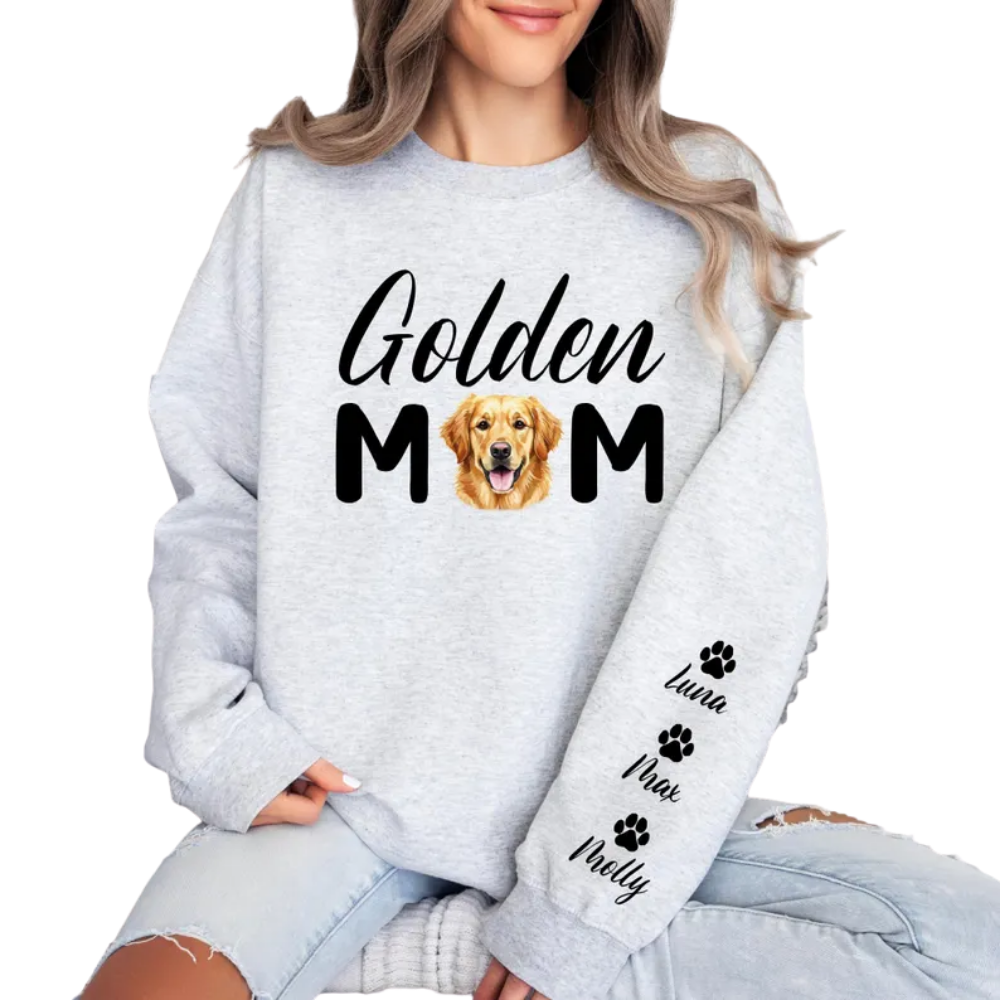 Personalized Golden Mom Sweatshirt With Dog Name, Custom Womens Golden Retriever Lover Sweatshirt 2D1003