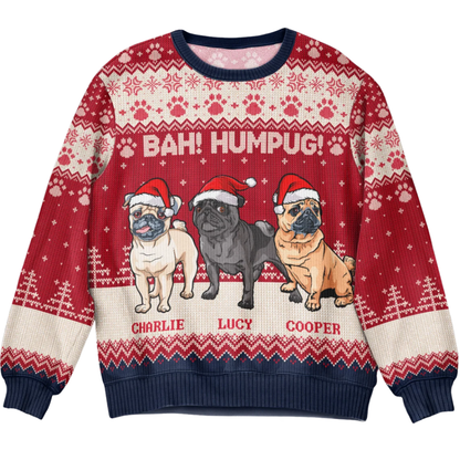 Bah Hum Pug Dog Custom Christmas Ugly Sweatshirt, Custom Pug Dog Lover Sweatshirt For Xmas 2D1067