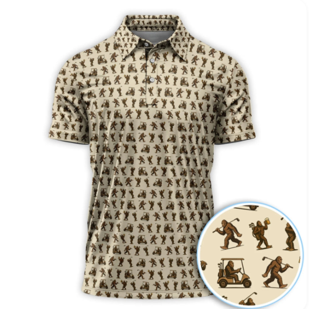 Funny Bigfoot And Beer Golf Polo Shirt For Men, Sasquatch Bigfoot Golf Shirts GZ0206