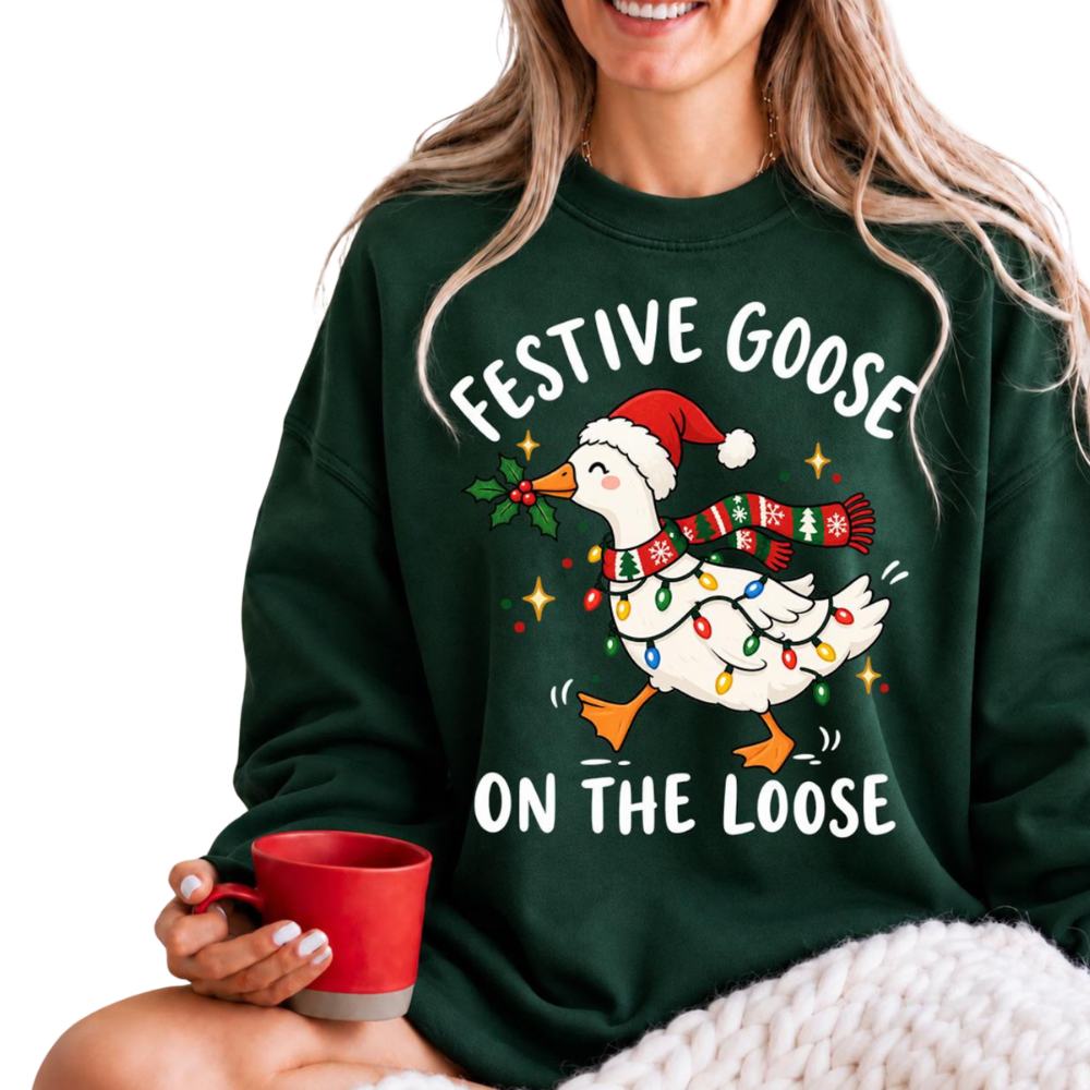 Festive Goose On The Loose Christmas Sweatshirt For Men Women, Funny Goose Sweatshirt For Christmas 2D1120