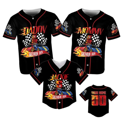 Personalized Racing Car Matching Family Baseball Jersey, Custom Birthday Family Baseball Shirts ET0706