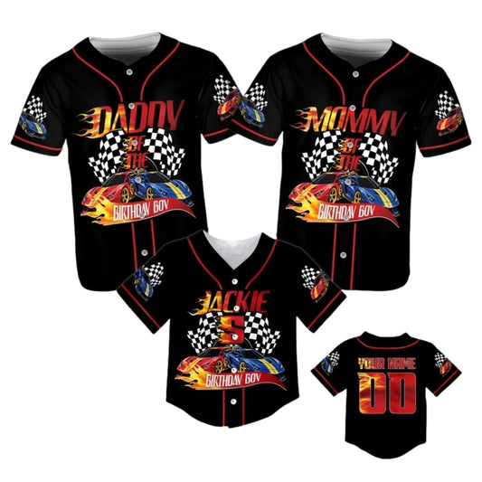 Personalized Racing Car Matching Family Baseball Jersey, Custom Birthday Family Baseball Shirts ET0706