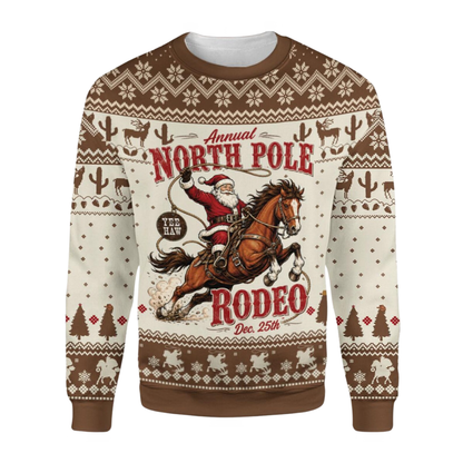 North Pole Rodeo Santa Ugly Christmas Sweatshirt 3D Printed, Western Christmas Sweatshirt For Men 2D1135