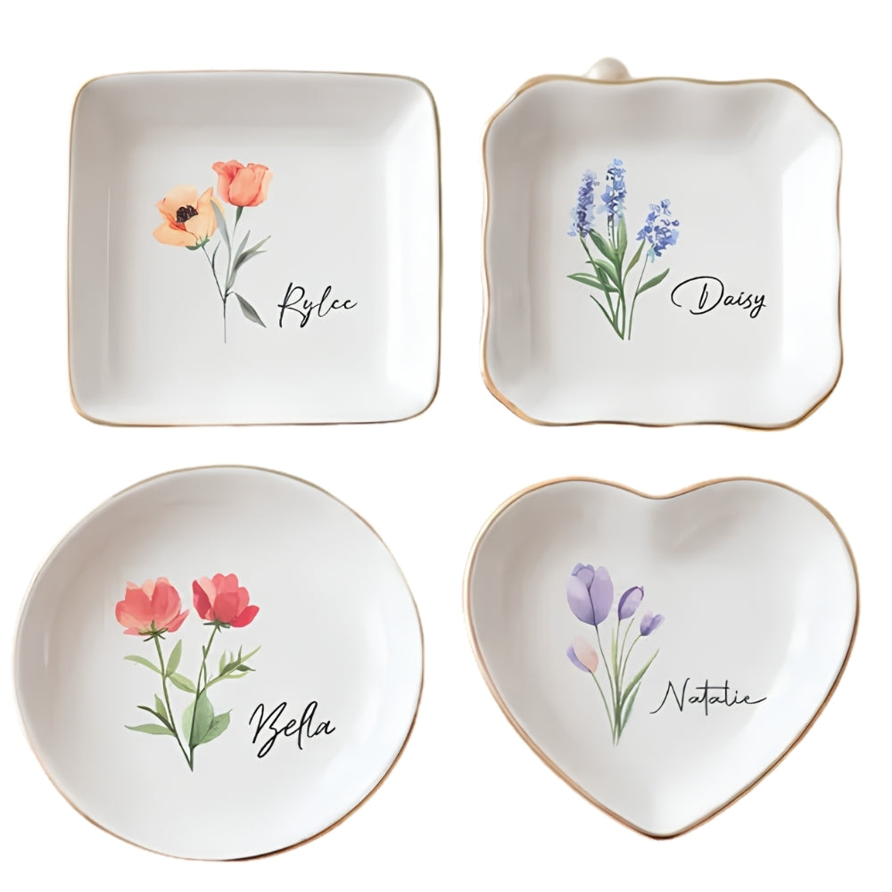 Personalized Flower Bridesmaid Ring Dish, Custom Floral Jewelry Dish For Maid of Honor WD0181