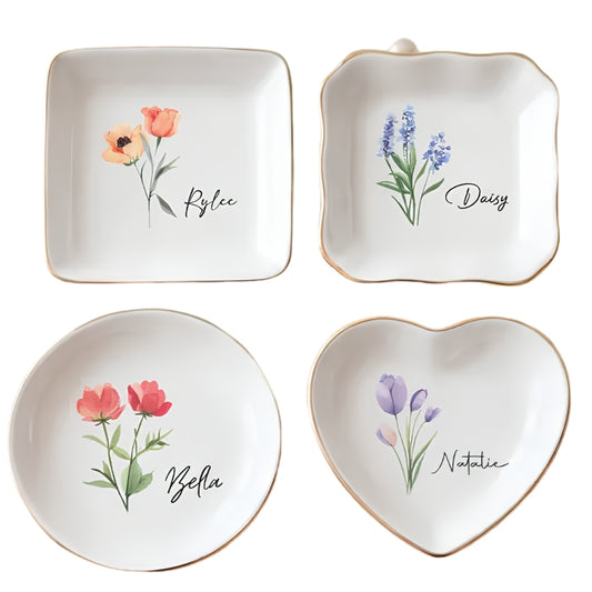 Personalized Flower Bridesmaid Ring Dish, Custom Floral Jewelry Dish For Maid of Honor WD0181