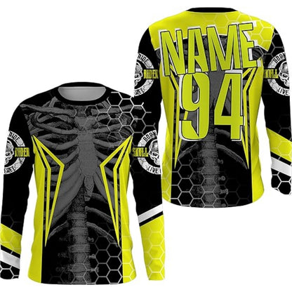 Custom Men's Skeleton Black And Green Dirt Bike Shirt For Men, Custom Skeleton Motocross Racing Jerseys MZ0016