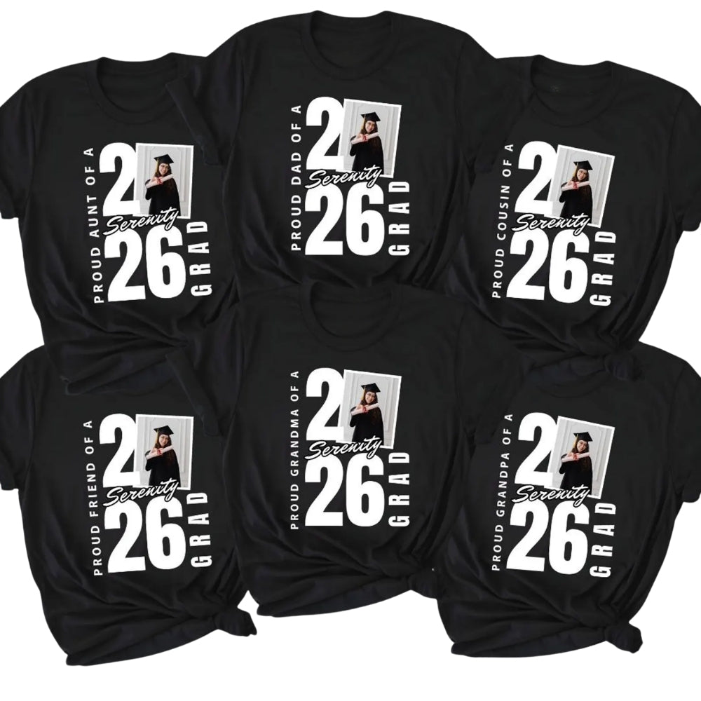 Proud Of A Grad Custom Photo Matching Graduation Family T Shirts, Custom Graduation Shirts For Family ET0425