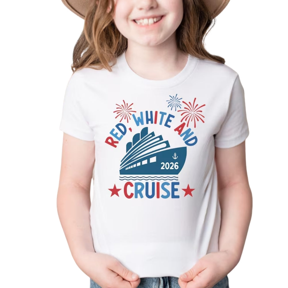 Red White And Cruise Personalized Fourth Of July Family Matching Shirts, Custom Year 4th Of July Family Shirts ET0849