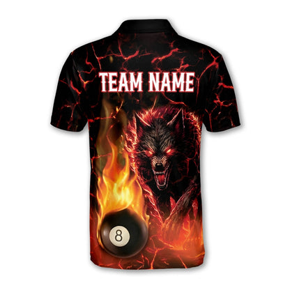 Custom Wolf Flaming 8 Ball Billiard Polo Shirt Mens, Custom Wolf Billiard Team Shirts BIZ0223