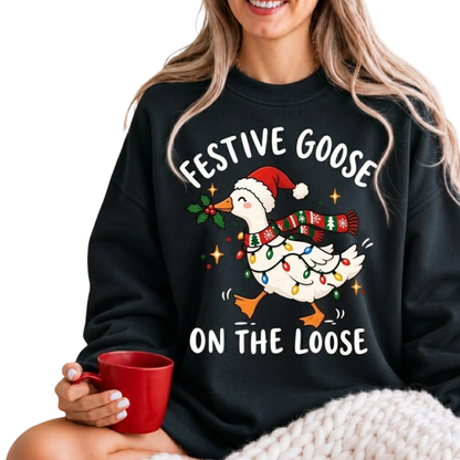 Festive Goose On The Loose Christmas Sweatshirt For Men Women, Funny Goose Sweatshirt For Christmas 2D1120