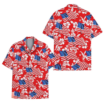 Hibiscus USA Flag Hawaiian Shirts For Men Women, 4th Of July Patriotic Hawaiian Shirts HE0067