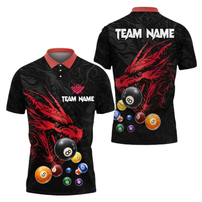 Custom Dragon Black And Yellow Billiard Men Polo Shirt, Custom Dragon Billiard Shirts For Team BIE0028