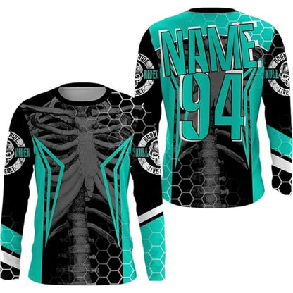 Custom Men's Skeleton Black And Green Dirt Bike Shirt For Men, Custom Skeleton Motocross Racing Jerseys MZ0016