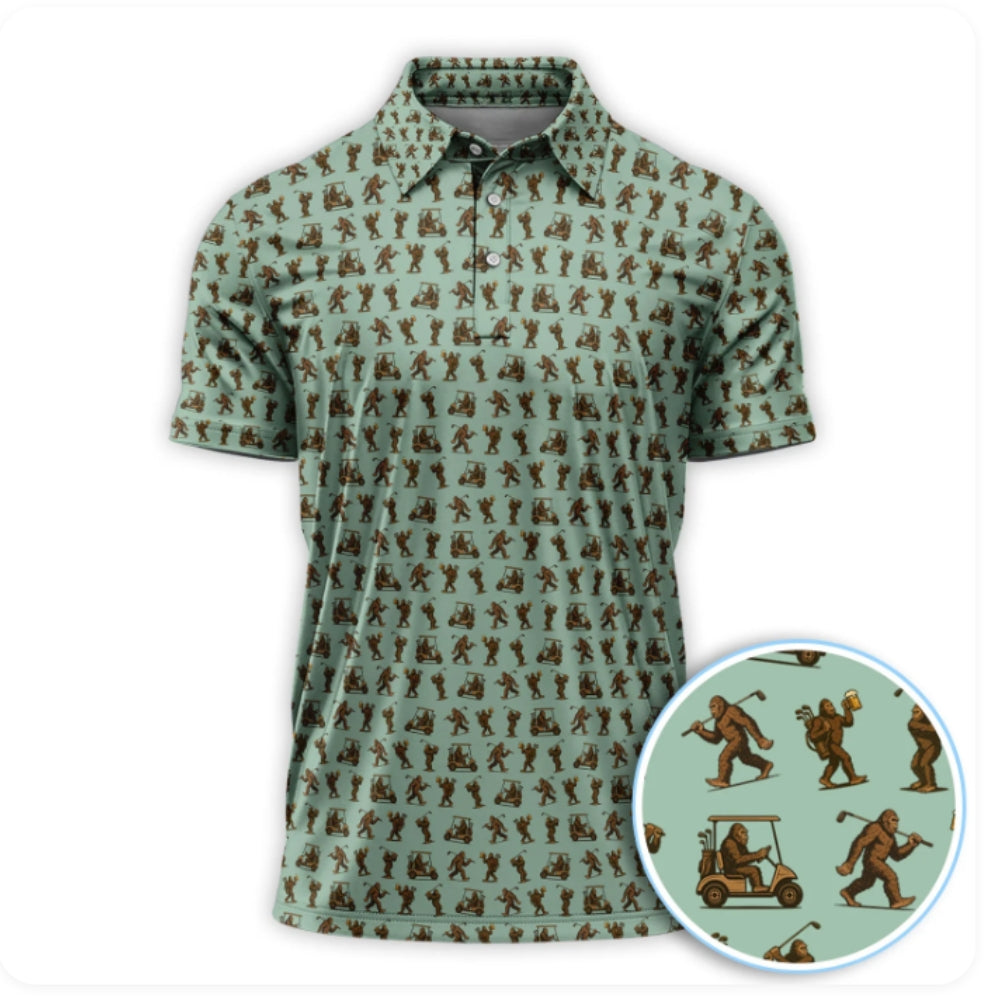 Funny Bigfoot And Beer Golf Polo Shirt For Men, Sasquatch Bigfoot Golf Shirts GZ0206