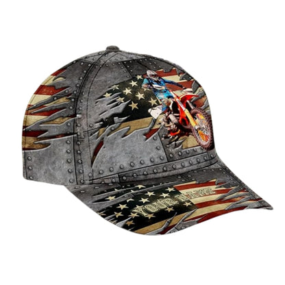 Custom Motocross American Flag Baseball Cap For Rider, Custom Patriotic Dirt Bike Hat 3D Printed CP0511