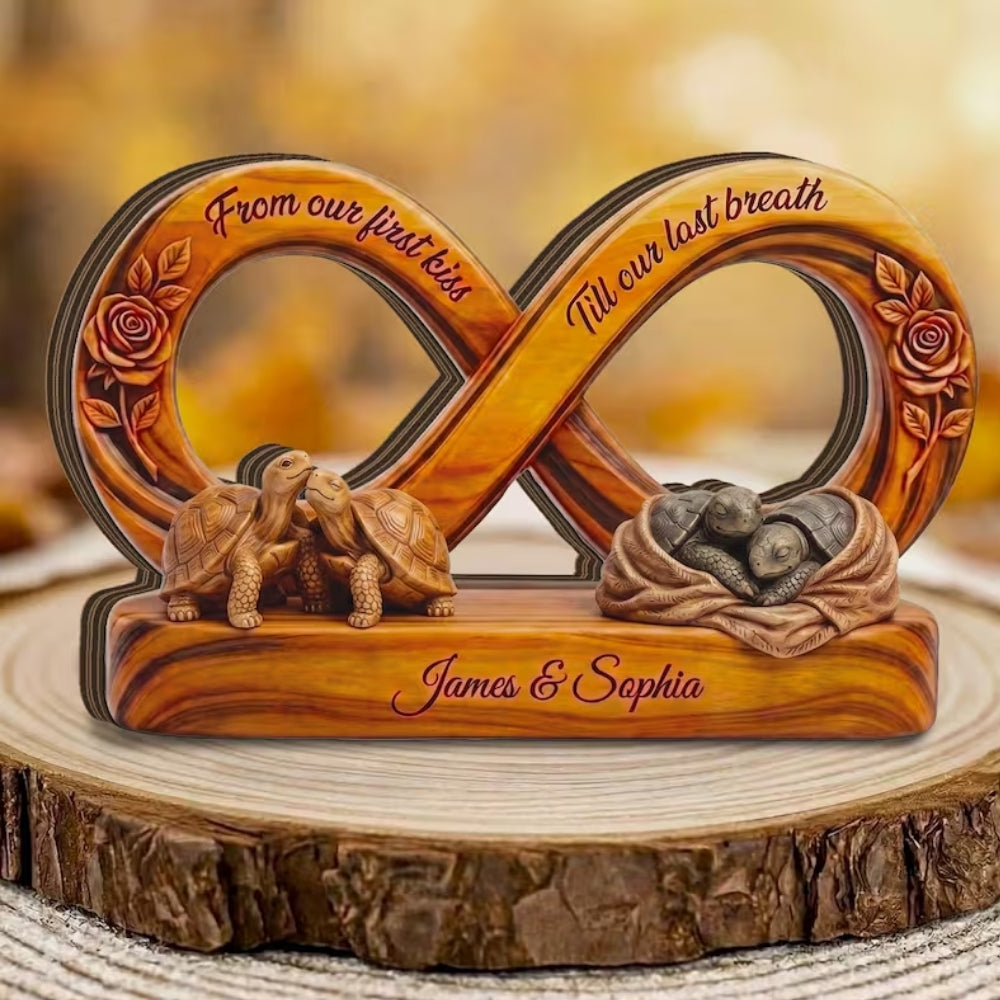 Custom Turtle Couple Layer Wooden Plaque, Personalized Turtle Wedding Keepsake Wooden Block  WD0877