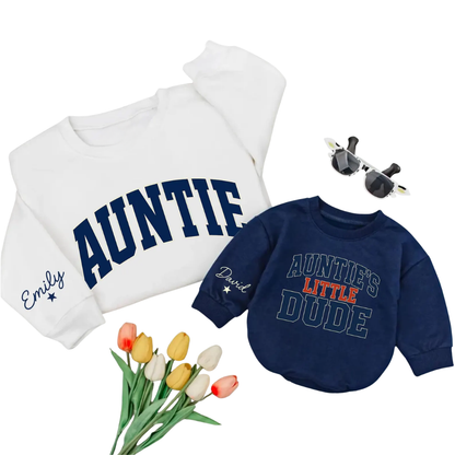 Custom Auntie And Auntie's Little Dude Matching Sweatshirt, Custom Aunt And Baby Boy Sweatshirt ET1634