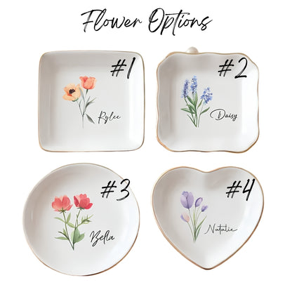 Personalized Flower Bridesmaid Ring Dish, Custom Floral Jewelry Dish For Maid of Honor WD0181