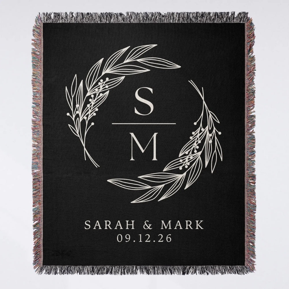 Personalized Name And Date Wedding Woven Blanket, Custom Wedding Anniversary Blanket For Couple WD0164