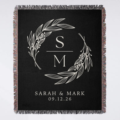 Personalized Name And Date Wedding Woven Blanket, Custom Wedding Anniversary Blanket For Couple WD0164